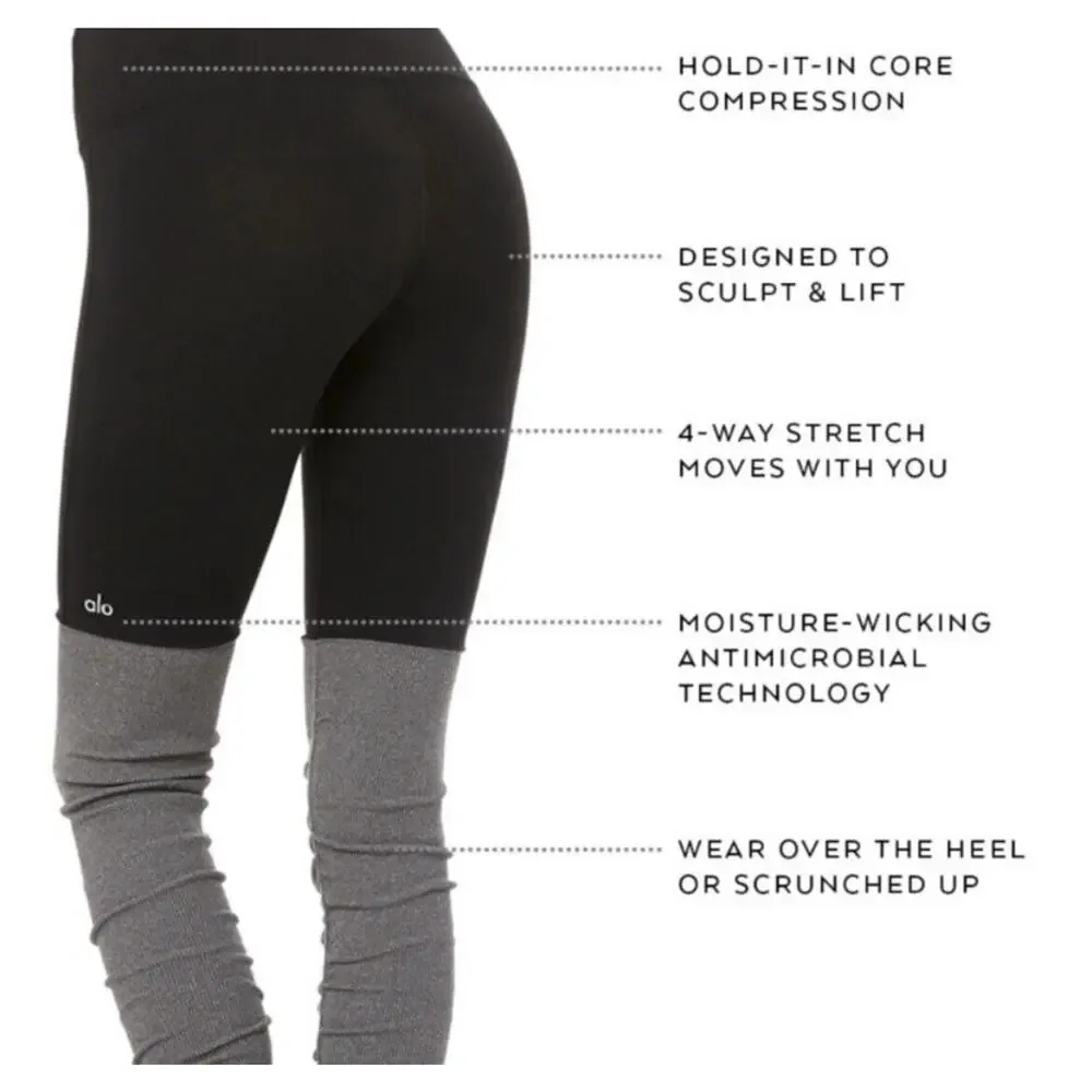 Alo Yoga Goddess Ribbed Women Legging Pant High Waist Black Camo Ruched Medium - Picture 9 of 9